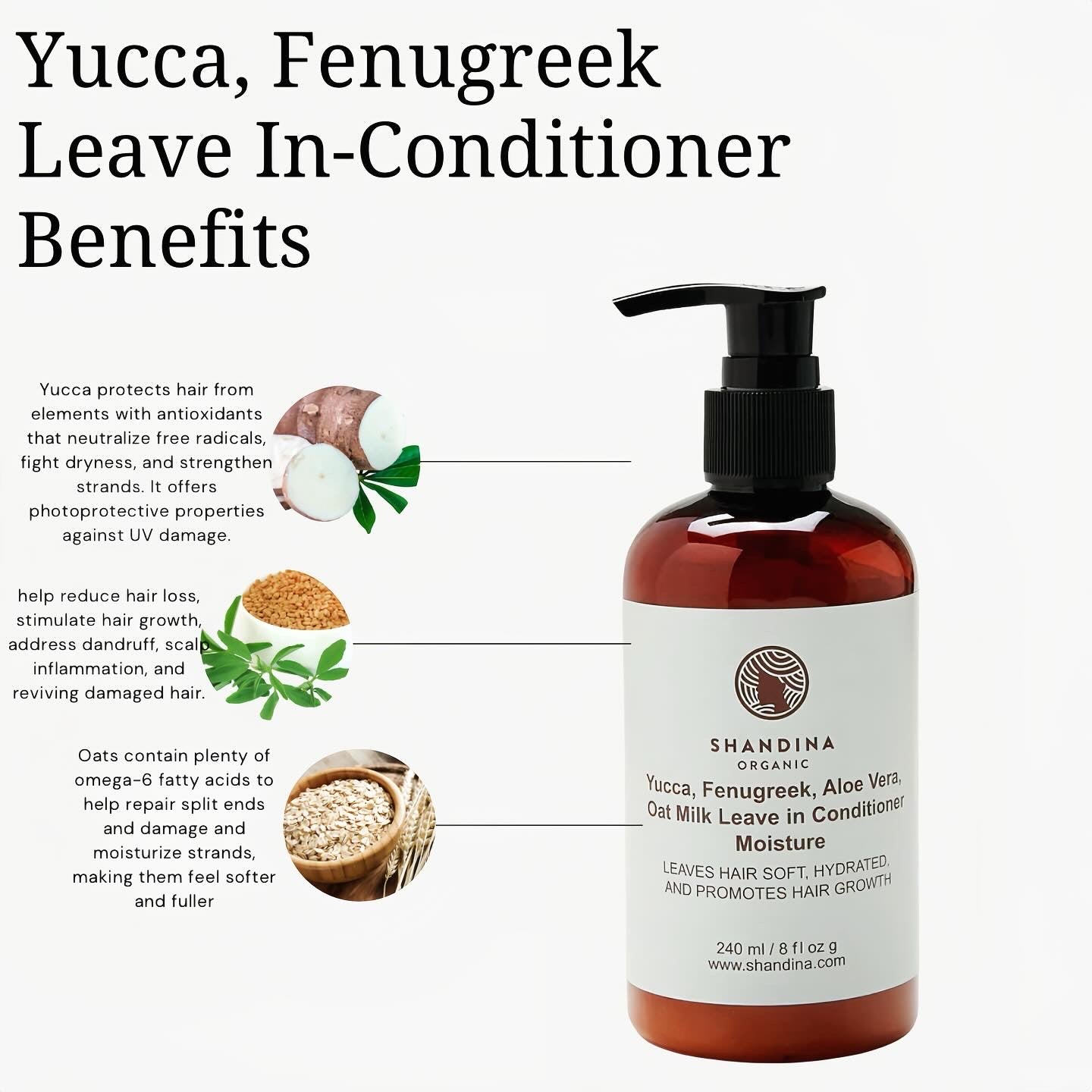 Yucca , Fenugreek, Aloe Vera & Oat Leave in Conditioner