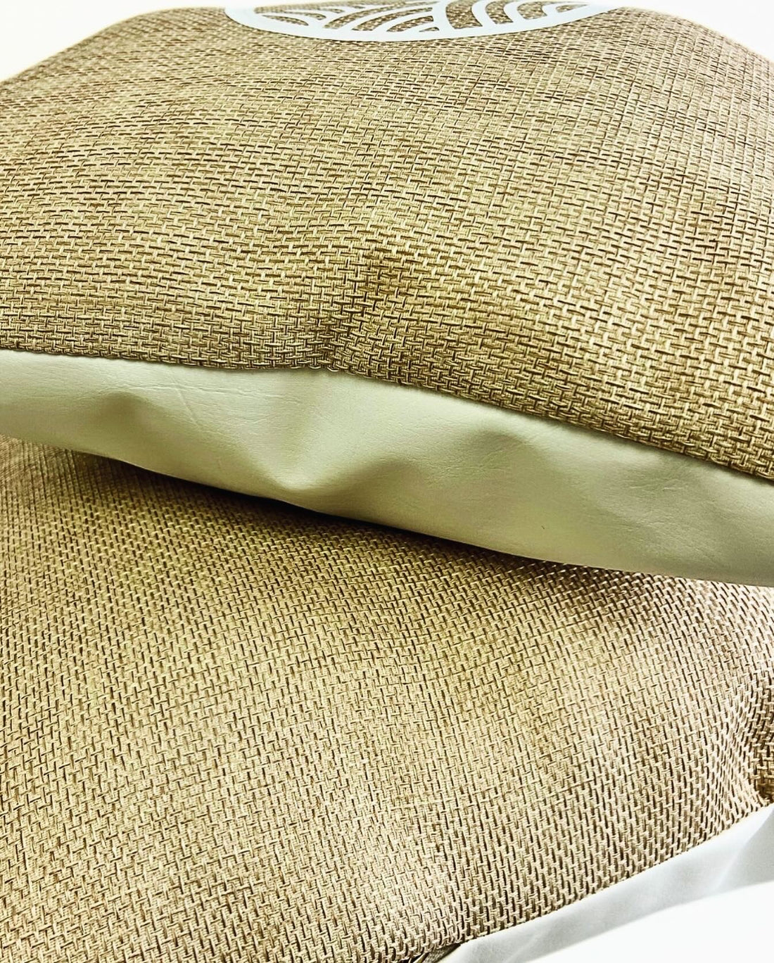 Brown Pillow with white leather