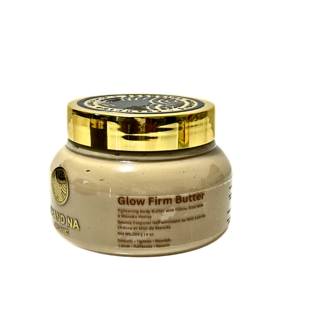 Glow Firm Butter
Tightening Body Butter with Tallow, Goat Milk &amp; Manuka Honey